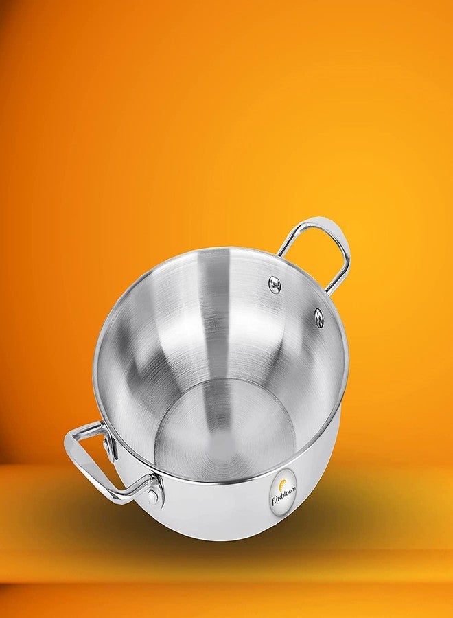 FLIXBLOOM Perfect Heavy Duty Stainless Steel Induction Bottom Cookware Kitchen Kadhai Extra Deep Cookware Kadai for Perfect Cooking (Silver Kadai) (3.5 Litre Kadai) - Image 4