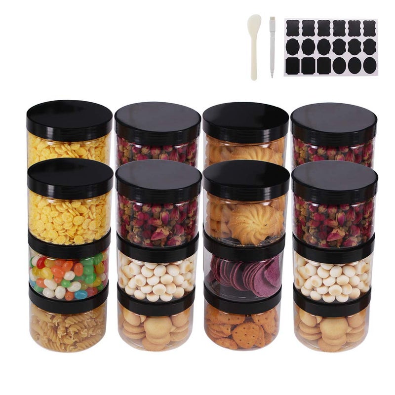 zmybcpack 24 Pack 8 OZ Round Clear Plastic Jars With Lids A Spatula A Pen  Labels  BPA Free PET Container for Cosmetics Cream Bathroom Kitchen Gifts  Travel Plastic Slime Storage Jars