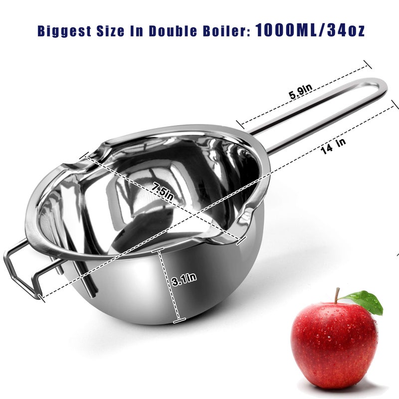 Sysmie 1000ML Double Boiler Pot Set Stainless Steel Melting Pot For Chocolate, Candle and Candy Making (34oz) - Image 2