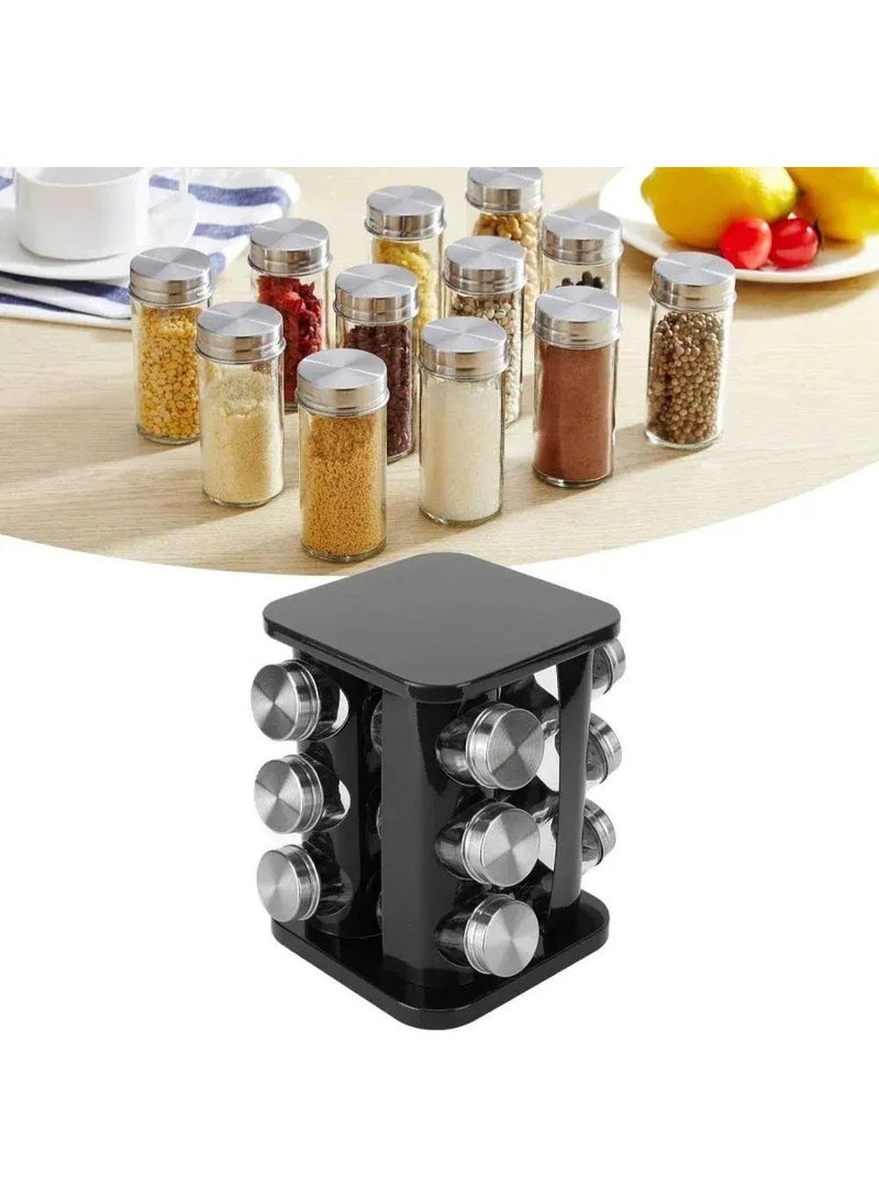 تيدي منظم رف توابل دوار 12 قطعة من ستانلس ستيل المقاوم للصدأ ومع علب بهارات زجاجية - Image 4