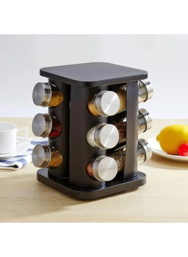 تيدي منظم رف توابل دوار 12 قطعة من ستانلس ستيل المقاوم للصدأ ومع علب بهارات زجاجية - Image 3
