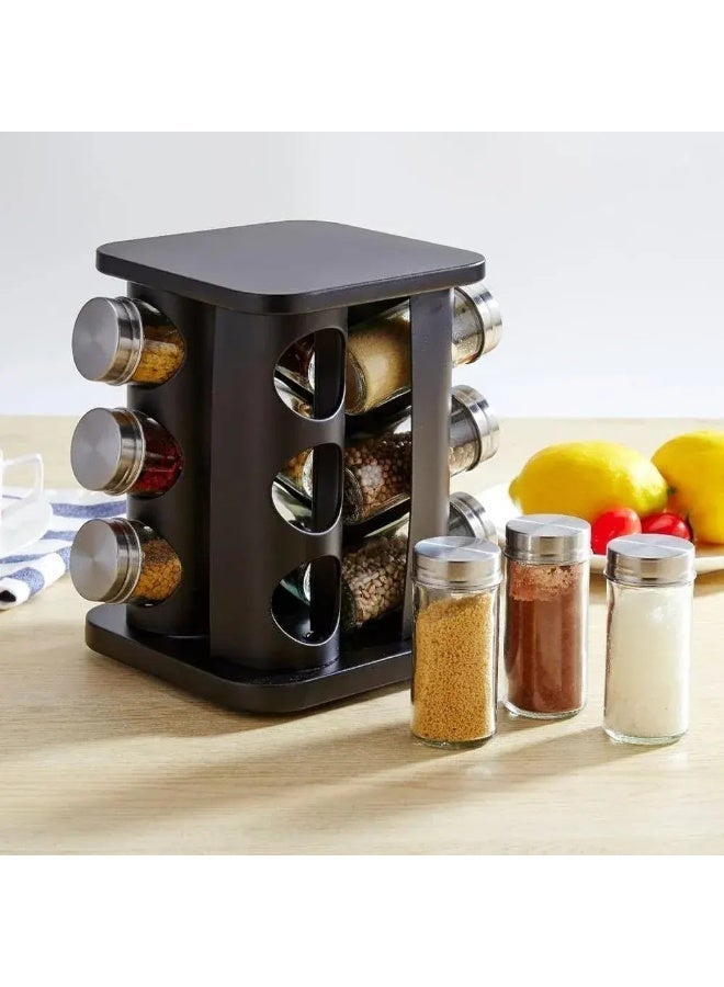 تيدي منظم رف توابل دوار 12 قطعة من ستانلس ستيل المقاوم للصدأ ومع علب بهارات زجاجية - Image 2