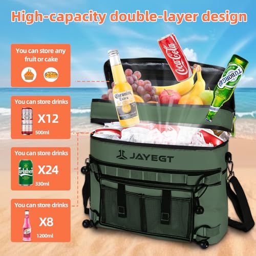 JAYEGT Kayak Cooler Behind Seat - Waterproof Cooler Bag Compatible with Lawn-Chair Seat Kayak，Kayak Accessories Camping Cooler, Portable Ice Chest for Fishing, Beach,Picnic, Trips (Green, Double Layer Bag) - Image 2