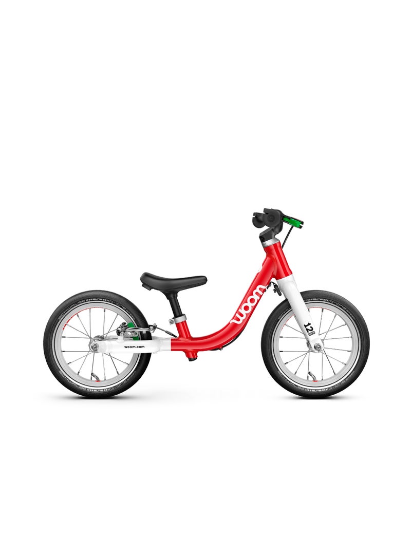 Woom GO 1 Balance Bike for Toddlers|12-inch Wheels|Lightweight Aluminum Frame|Rear Hand Brake|Ages 1.5-3.5|Woom Red - Image 1