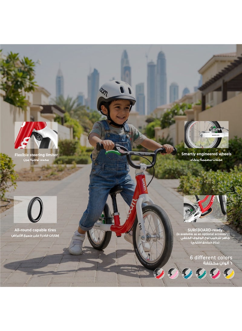 Woom GO 1 Balance Bike for Toddlers|12-inch Wheels|Lightweight Aluminum Frame|Rear Hand Brake|Ages 1.5-3.5|Woom Red - Image 4