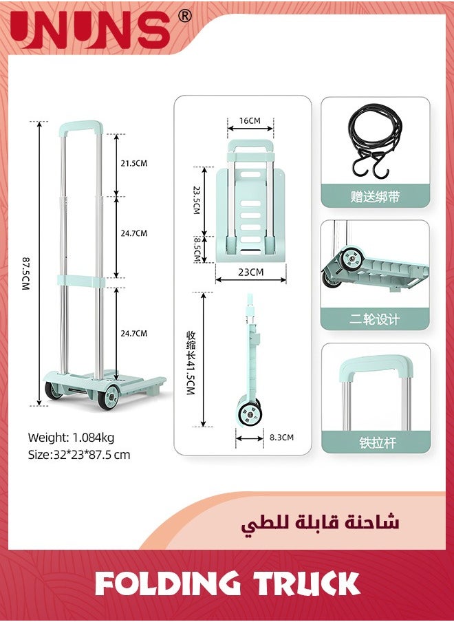UNUNS - Folding Hand Truck Trolley,Heavy Duty Luggage Utility Cart With Rotate 2 Wheels,Telescoping Handle Fold Up Utility With Cord For Moving Shopping Travel - Image 1