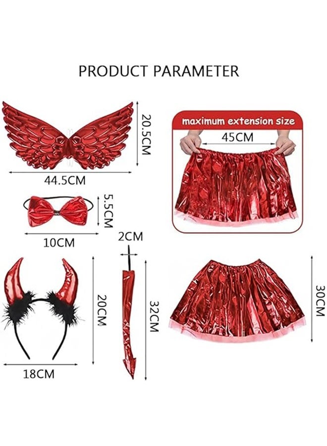 JCB CHIC Halloween costume for Kids, 5 Pieces Kids Cosplay Costume red Dress Up Outfit with Ears Headband  Costume Set Cosplay Birthday Party Carnival  Halloween Party Supplies - Image 2