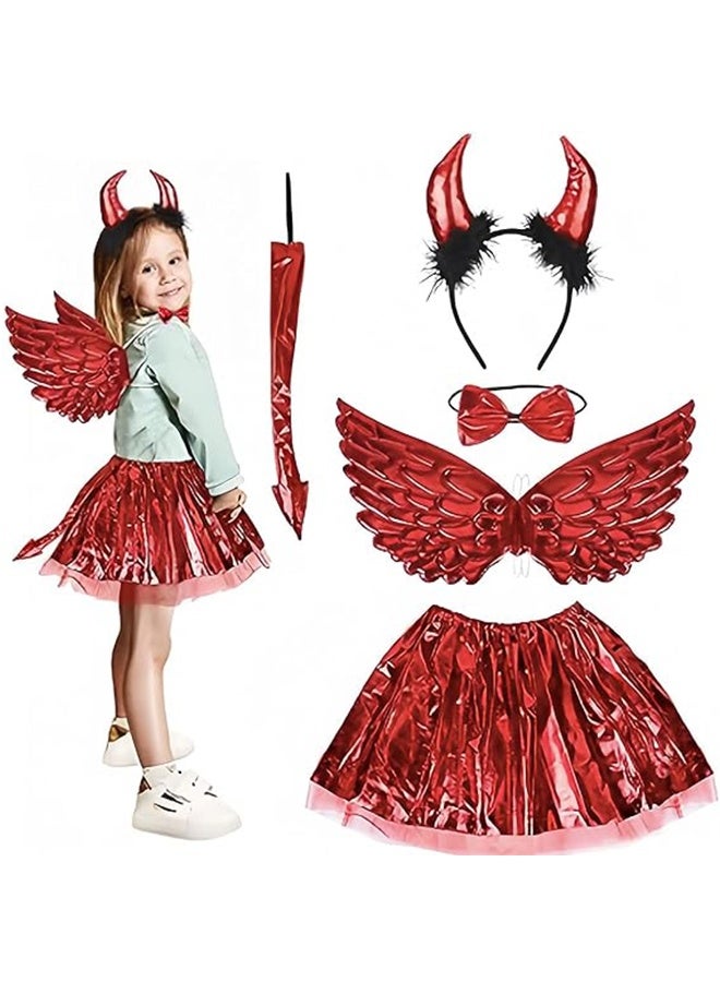JCB CHIC Halloween costume for Kids, 5 Pieces Kids Cosplay Costume red Dress Up Outfit with Ears Headband  Costume Set Cosplay Birthday Party Carnival  Halloween Party Supplies - Image 1