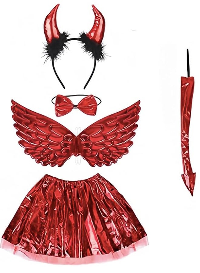 JCB CHIC Halloween costume for Kids, 5 Pieces Kids Cosplay Costume red Dress Up Outfit with Ears Headband  Costume Set Cosplay Birthday Party Carnival  Halloween Party Supplies - Image 3