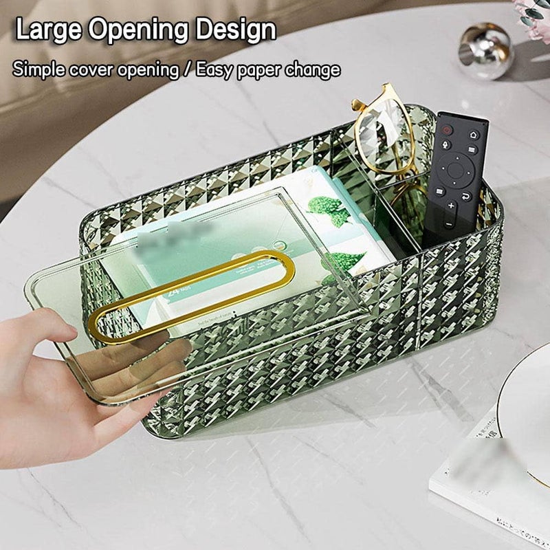 OTIPORTER Tissue Box Cover Rectangle,Tissue Holder Napkin Dispenser for Bathroom Bedroom Living Room Office Clear Stand Makeup Vanity Rectangular Plastic Tissue Box (Green) - Image 2