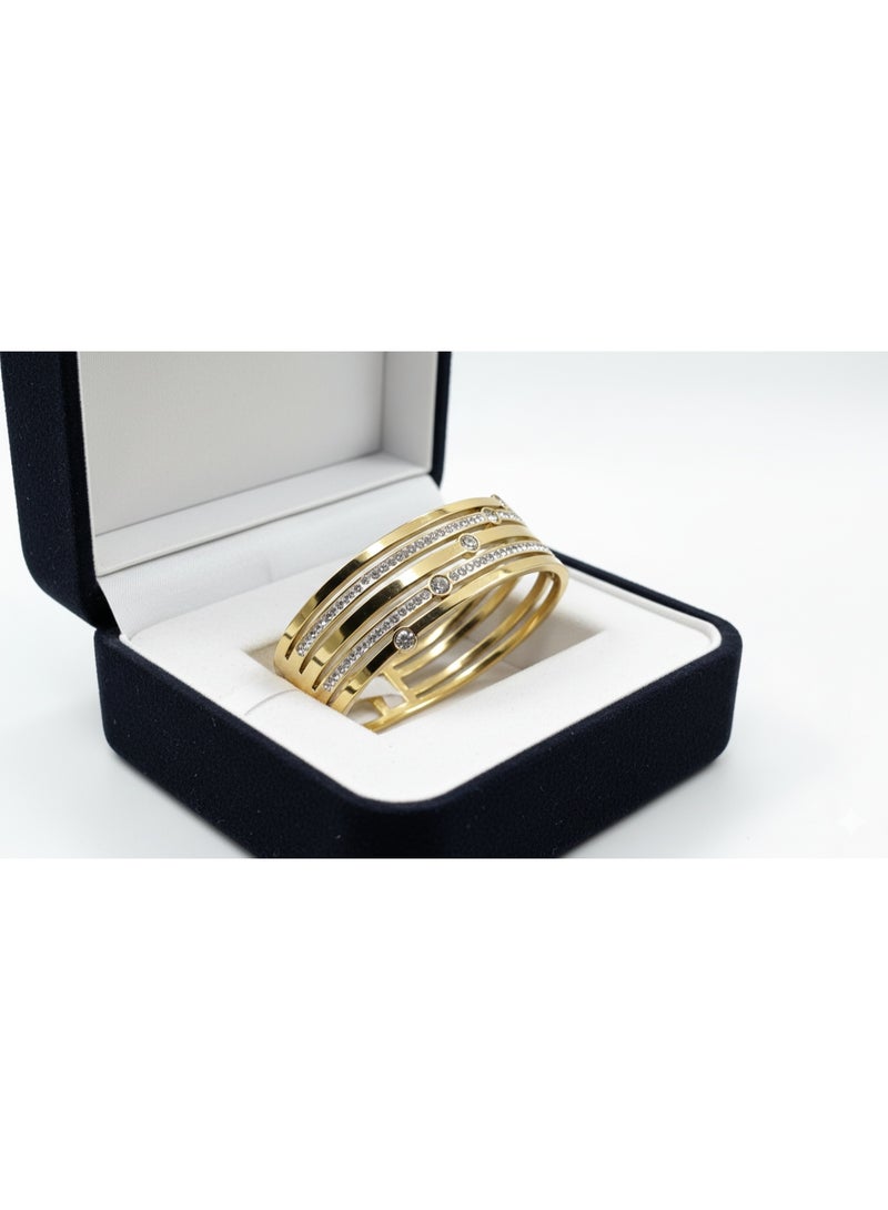 Gold-Tone Stainless Steel Zircon Bangle - Tarnish Resistant. - Image 3