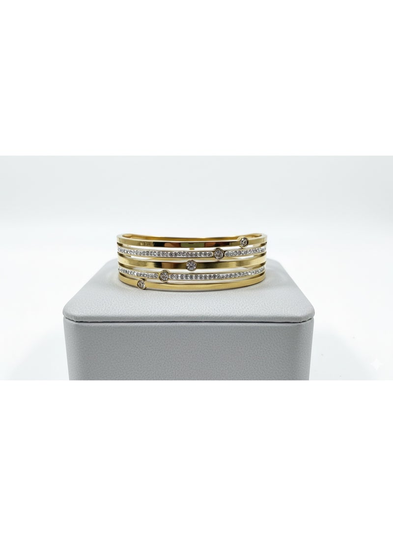 Gold-Tone Stainless Steel Zircon Bangle - Tarnish Resistant. - Image 2