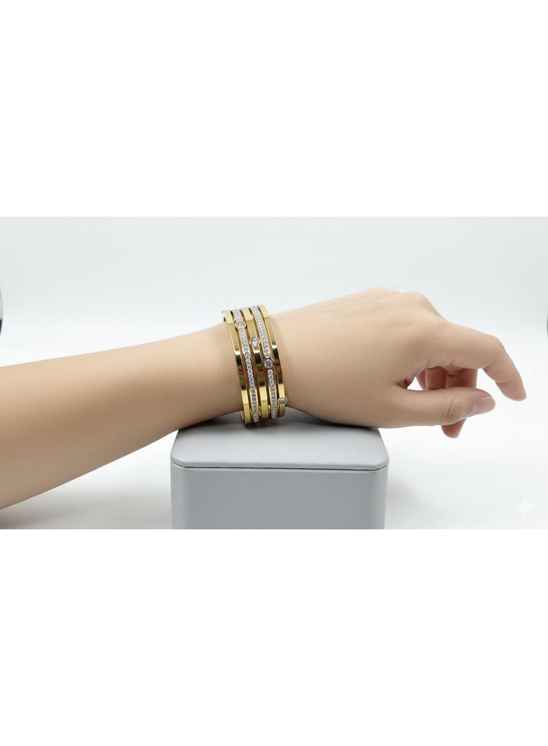 Gold-Tone Stainless Steel Zircon Bangle - Tarnish Resistant. - Image 1