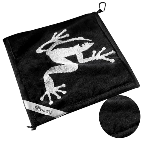 Frogger Amphibian 2-in-1 Golf Towel with Wet and Dry Technology, Black/Grey, Premium Golf Bag Accessory with Carabiner Clip, Ultra Absorbent, for Golf Dads - Image 1