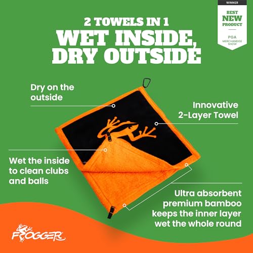 Frogger Amphibian 2-in-1 Golf Towel with Wet and Dry Technology, Black/Grey, Premium Golf Bag Accessory with Carabiner Clip, Ultra Absorbent, for Golf Dads - Image 3