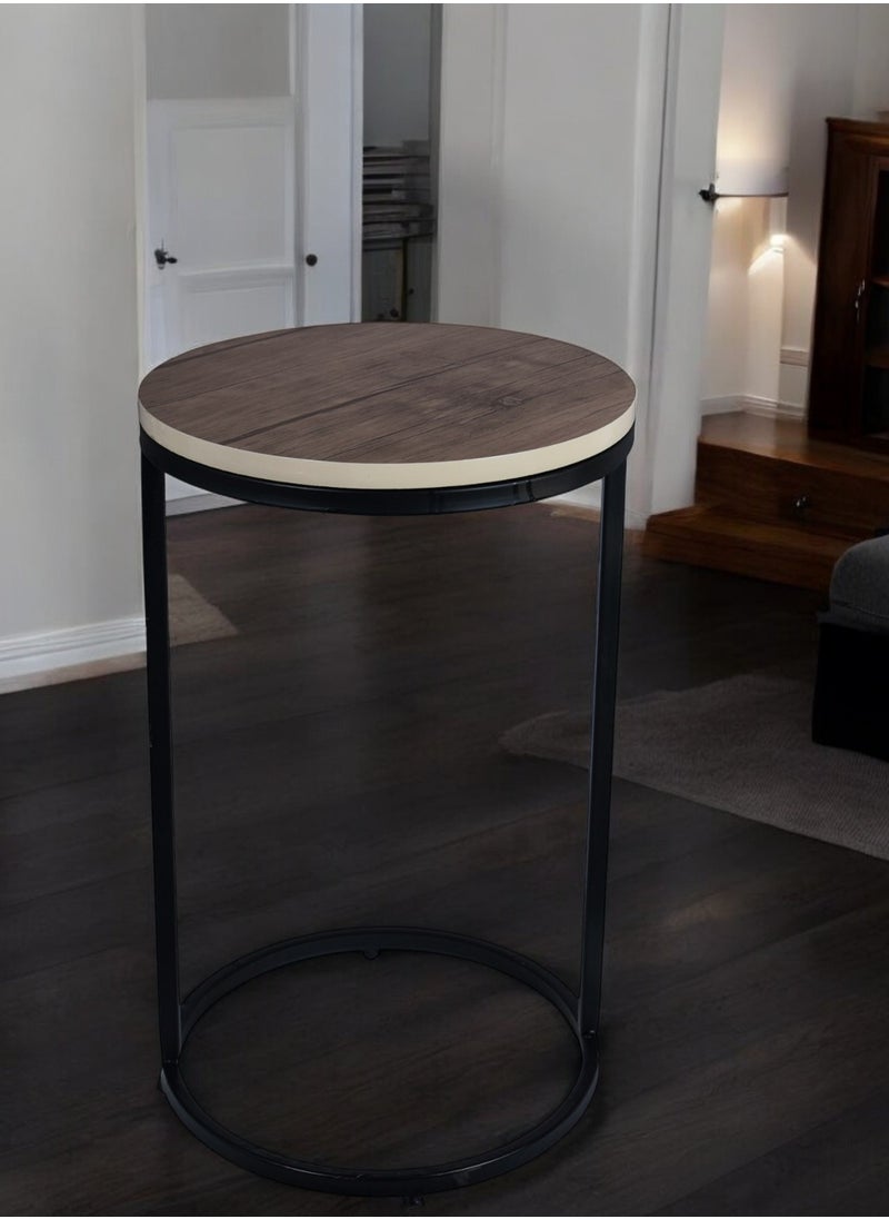fan baytk - Attractive black metal round side table with brown wood top - a stylish and practical addition to any space, dimensions: 35 cm diameter, 50 cm height. - Image 1