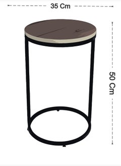 fan baytk Attractive black metal round side table with brown wood top - a stylish and practical addition to any space, dimensions: 35 cm diameter, 50 cm height.  - Image 4