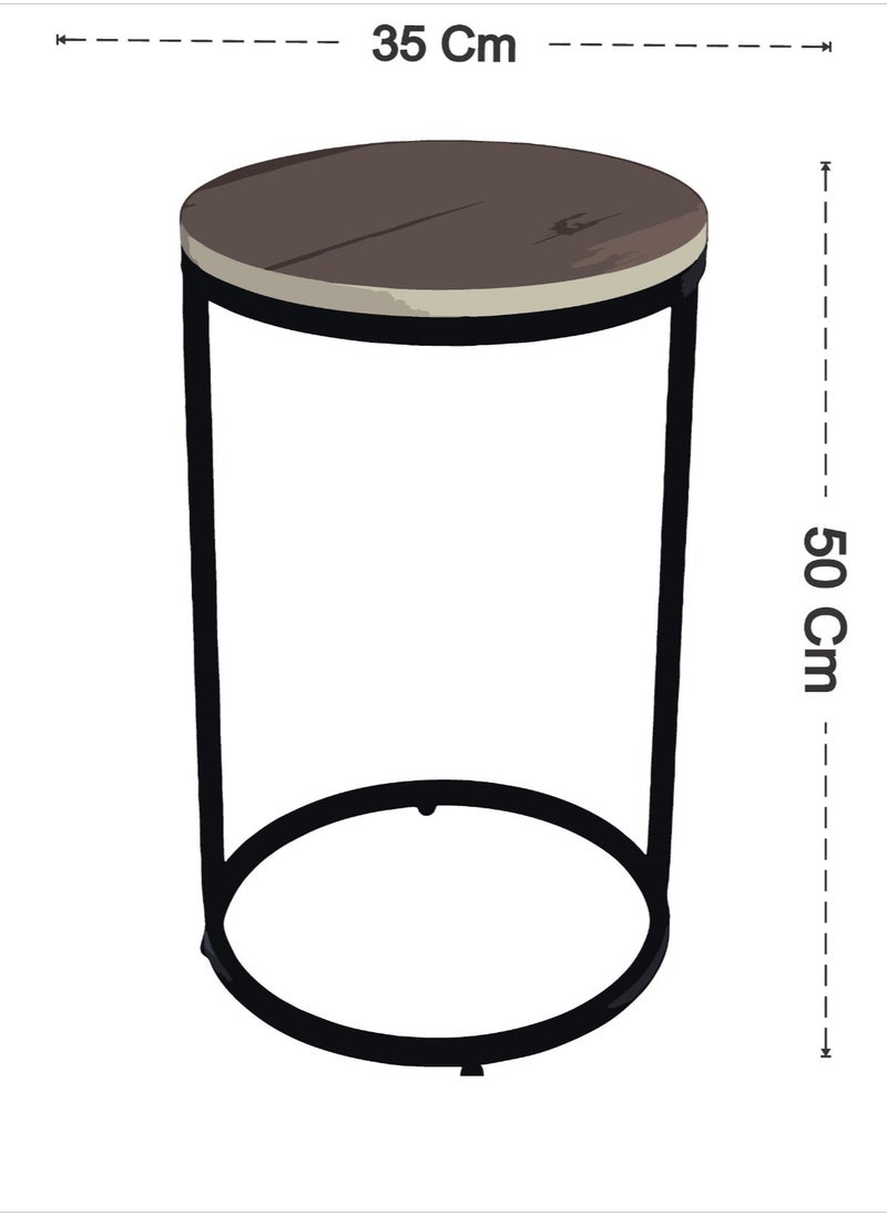 fan baytk - Attractive black metal round side table with brown wood top - a stylish and practical addition to any space, dimensions: 35 cm diameter, 50 cm height. - Image 1