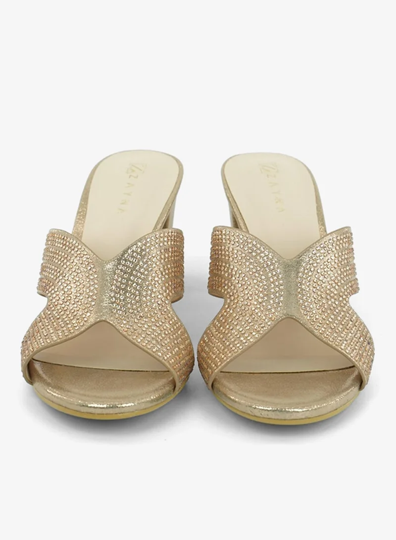 Zayna Rose Gold 221-293 Zayna Ladies Classic High block heel Slides 2G5957-2450 Rose Gold for Women | Best Price UAE