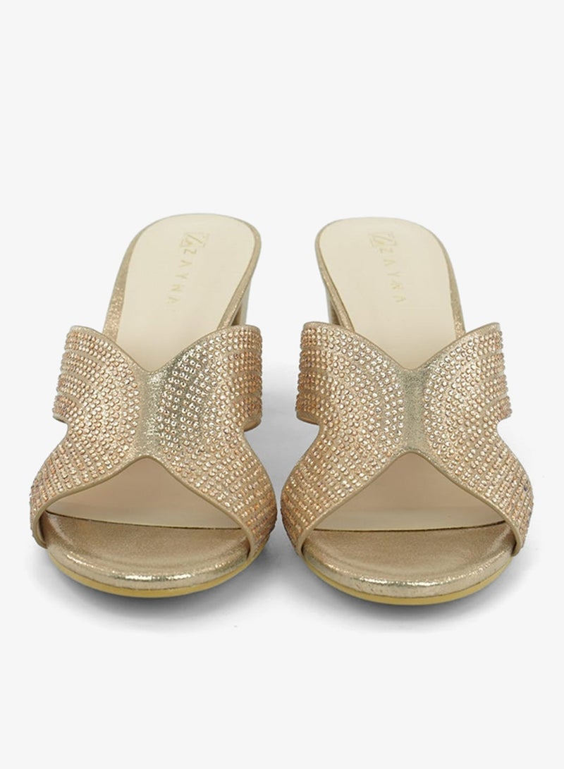 زينة 221-293 Zayna Ladies Classic High block heel Slides 2G5957-2450 Rose Gold - Image 5