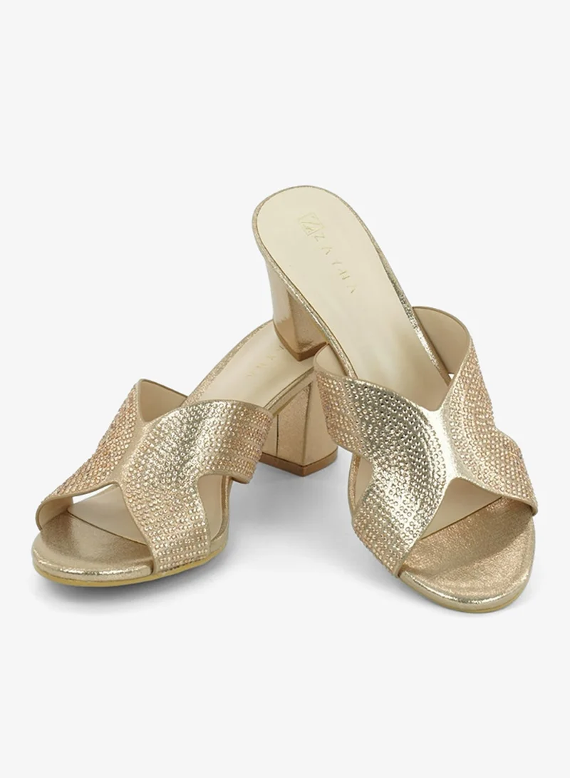 زينة 221-293 Zayna Ladies Classic High block heel Slides 2G5957-2450 Rose Gold