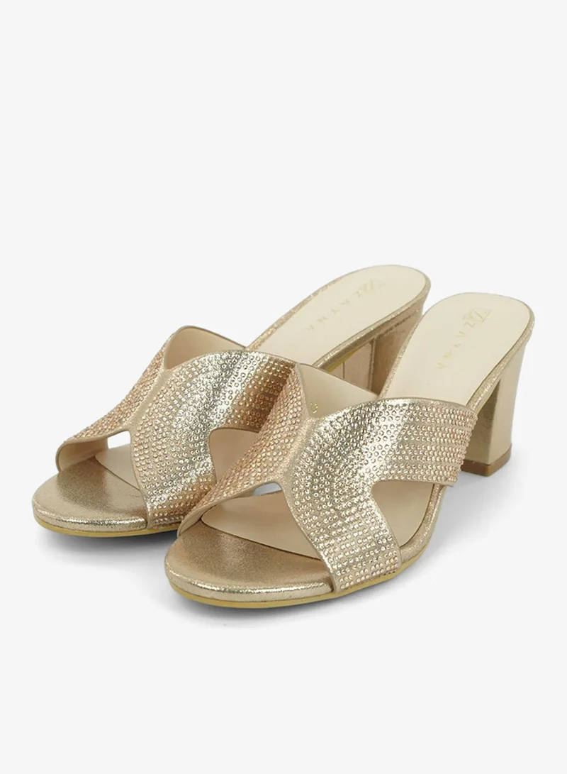 زينة 221-293 Zayna Ladies Classic High block heel Slides 2G5957-2450 Rose Gold