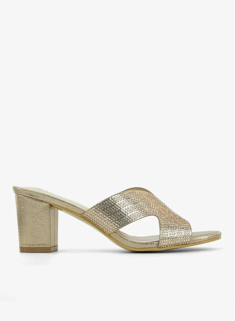 Zayna Rose Gold 221-293 Zayna Ladies Classic High block heel Slides 2G5957-2450 Rose Gold for Women | Best Price UAE