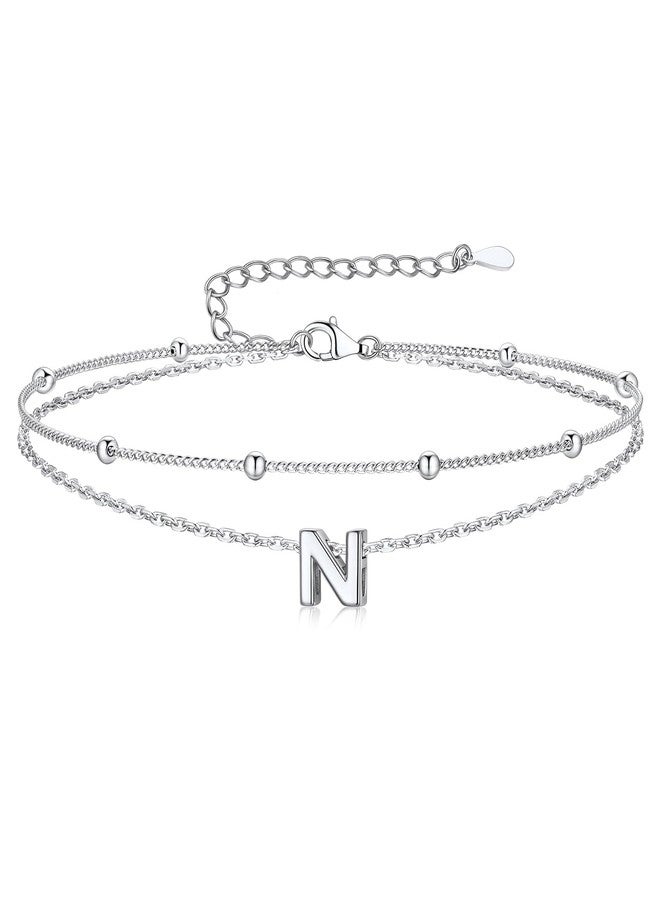 Suplight Anklets Bracelets for Women Sterling Silver Stackable Dainty Initial Ankle Bracelets for Women Non Tarnish Beach Waterproof Foot Chain Letter N (With Gift Box) - Image 1
