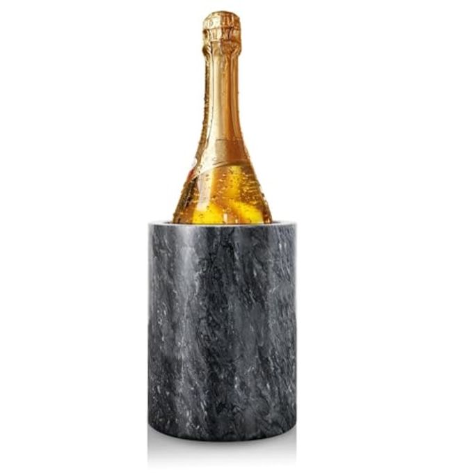 Flexzion Marble Wine Chillers for Bottles - Champagne Cooler & Multi-Purpose Marble Utensil Holder for Kitchen - Adaptable Stone Wine Bottle Chiller Bucket for Party, Bar, Home Decor, Black
