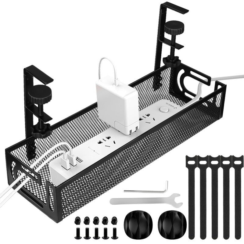Mzmaxy Under Desk Cable Management Tray, Cable Management Under Desk No Drill, Wire Management Tray with Clamp, Cord Organizer for Home Office, Black - Image 1