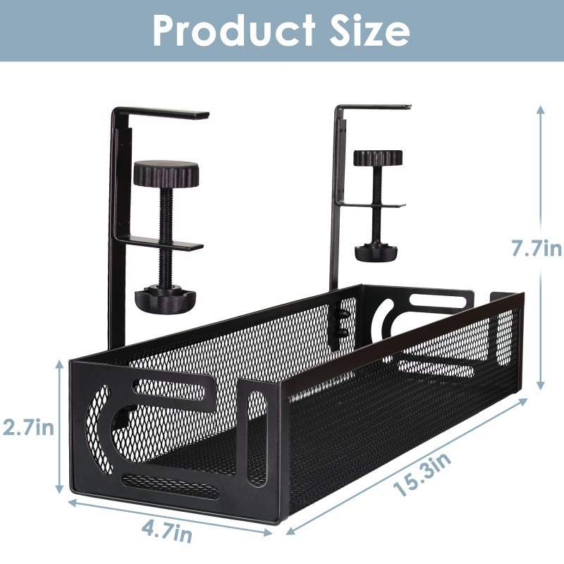 Mzmaxy Under Desk Cable Management Tray, Cable Management Under Desk No Drill, Wire Management Tray with Clamp, Cord Organizer for Home Office, Black - Image 2