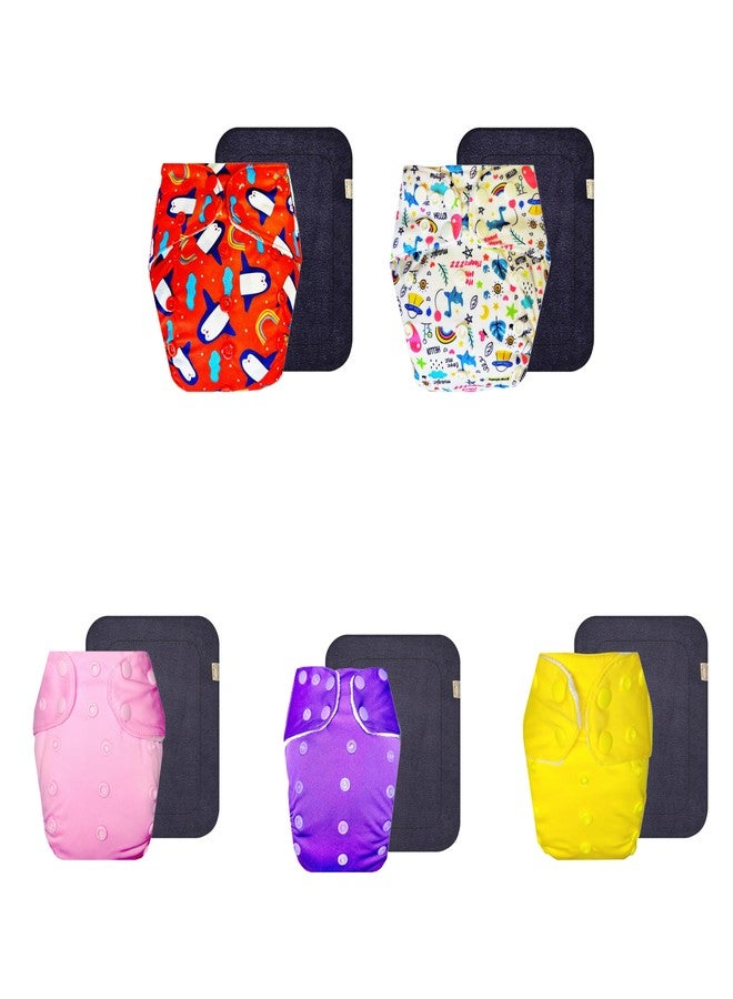 Dumbledo Premium Cloth Diaper with Gray Insert (Pack of 5) | Snug Fit | Reusable & Washable | Quick Dry | Designed by Moms | 3 Months - 3 Years | Unisex Baby - Image 1
