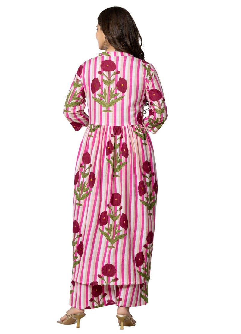 rytras Women's Pure Cotton Printed Alia Cut Kurta Set with Palazzo Pants - Ethnic Wear, Pink(RYT594,S) - Image 2