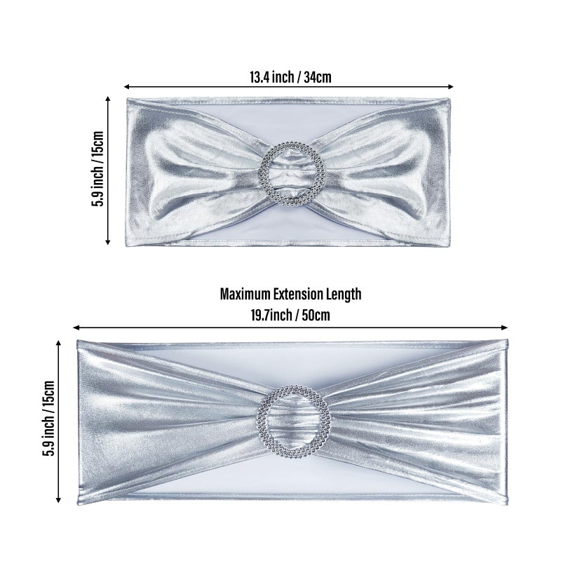Lebenguru Metallic Silver Spandex Chair Sashes 50pcs Premium Stretch Chair مع Boxle Slider Universal Crash Bands for Wedding Party Banquet Decoration - Image 5