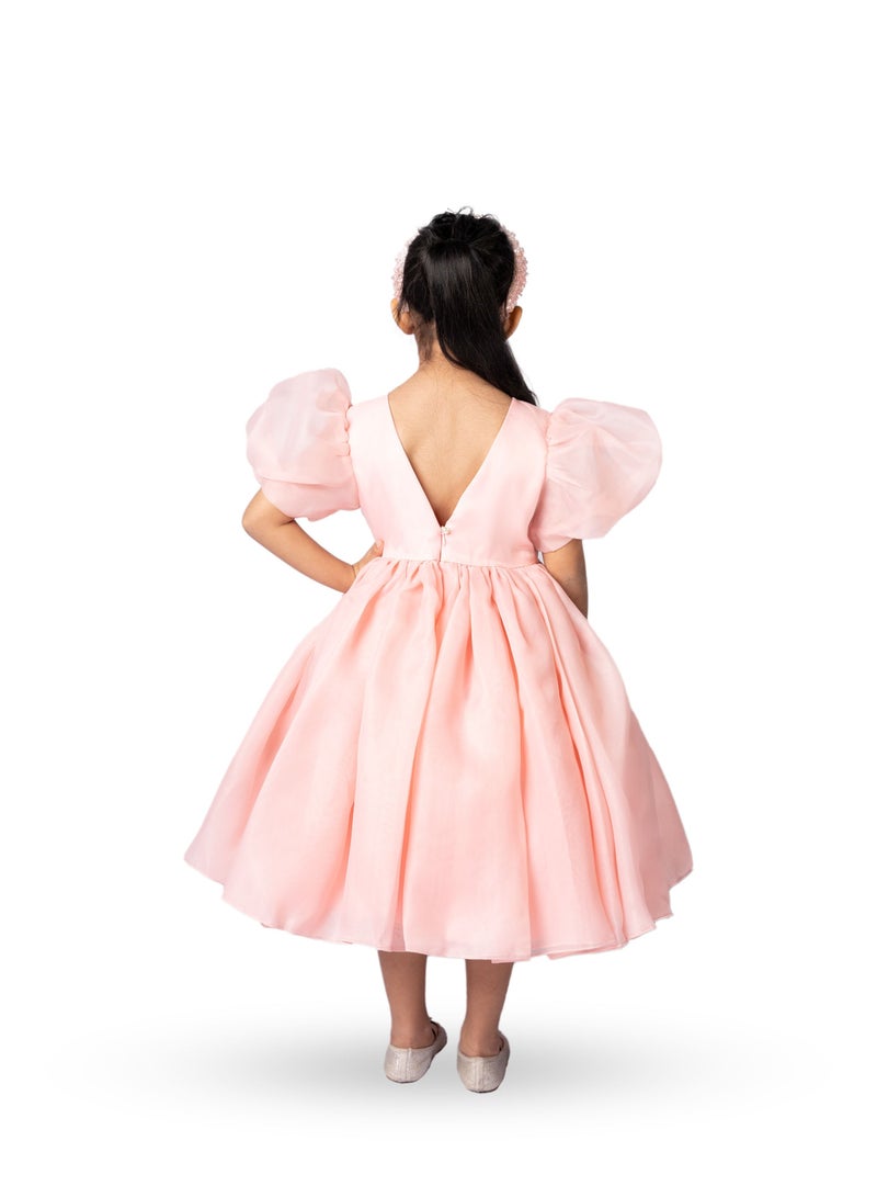 D'Daniela Puff Sleeves Midi Length Dress - Pink - Image 2