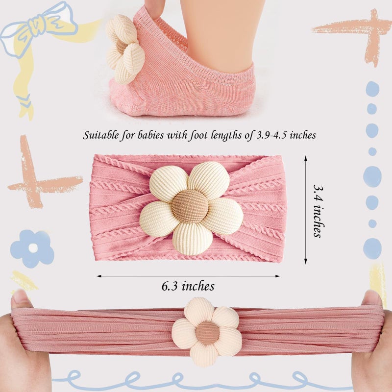 WillingTee Baby Girl Headband and Socks, Non-Slip Floral Socks and Soft Floral Nylon Hairbands for Babies Infants and Toddlers 0-12 Months - Image 2