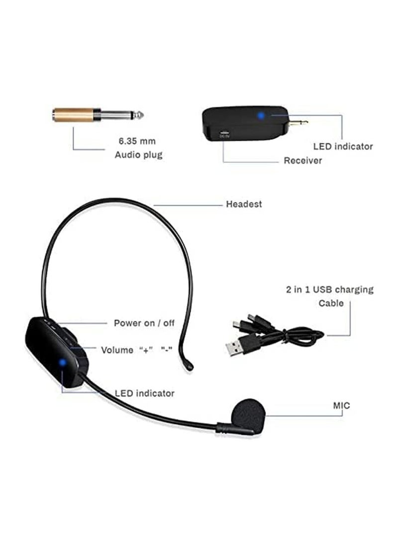 Mike Music - Wireless Headset Microphone – 2.4G Rechargeable, Noise Reduction, with Receiver & 3.5mm/6.35mm Adapter, for Teaching, Fitness, Tour Guide – Black - Image 1