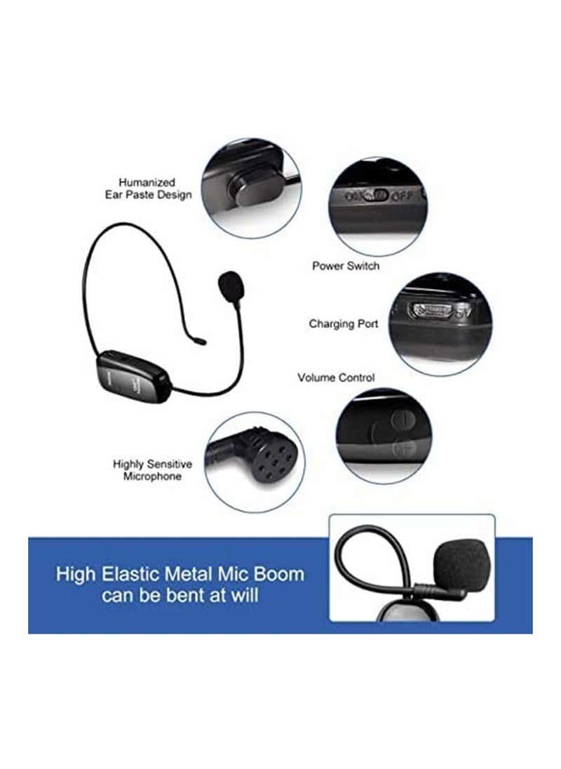 Mike Music - Wireless Headset Microphone – 2.4G Rechargeable, Noise Reduction, with Receiver & 3.5mm/6.35mm Adapter, for Teaching, Fitness, Tour Guide – Black - Image 1