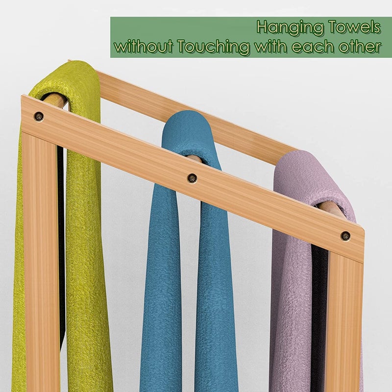 Multiple Tier Freestanding Towel Rack Stylish Elegant Wood Bathroom Towel Drying Stand Holder with Bottom Storage Shelf for Storing Washcloths Slipper Toiletries Ladder for Corners Poolside  - Image 2