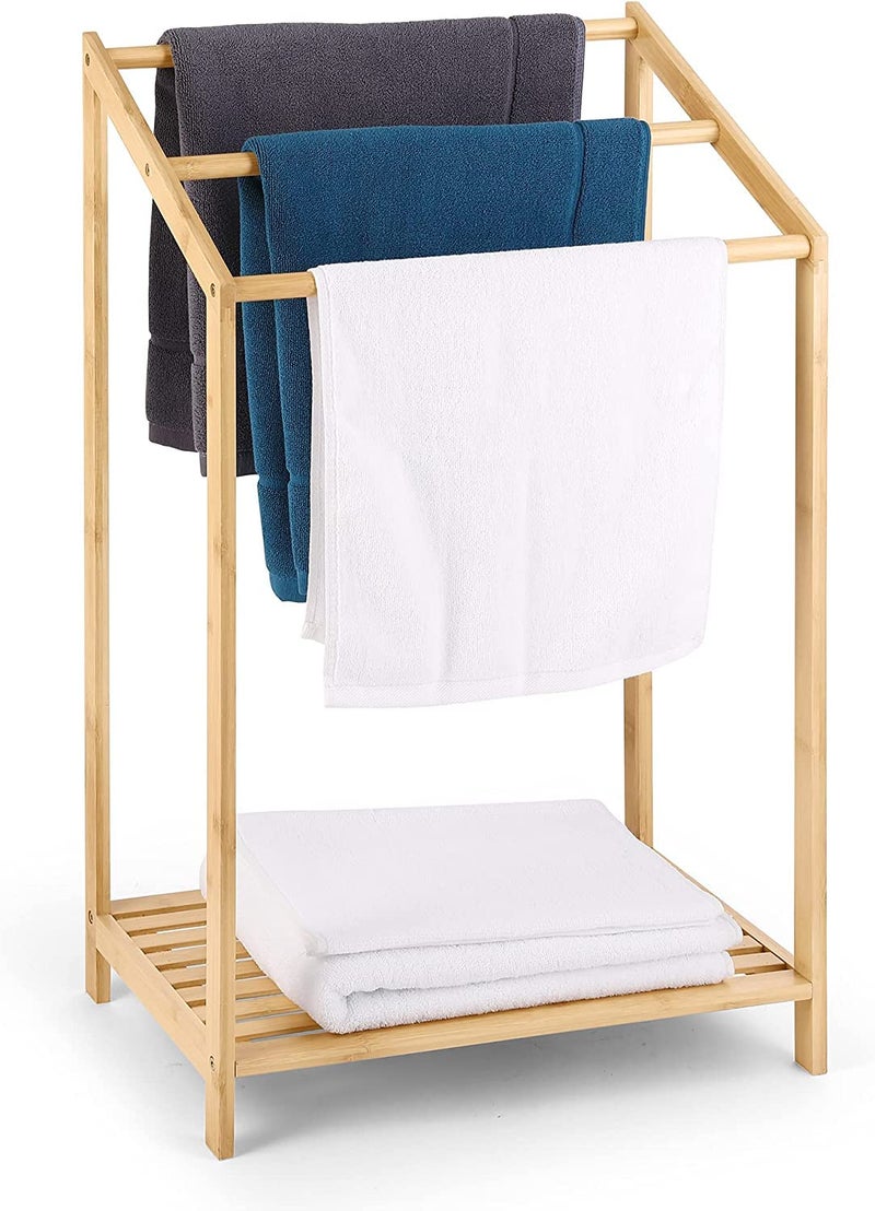 Multiple Tier Freestanding Towel Rack Stylish Elegant Wood Bathroom Towel Drying Stand Holder with Bottom Storage Shelf for Storing Washcloths Slipper Toiletries Ladder for Corners Poolside  - Image 3