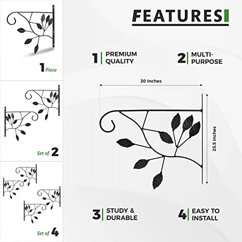 Sharpex Wall Mounted Metal Bracket | Decorative Wall Hook Plant Hanger for Hanging Pots, Bird Feeders, Flower Baskets, Planters, Lanterns, Lamps, and Wind Chimes for Indoor/Outdoor Use (Black, 1 Pc) - Image 2