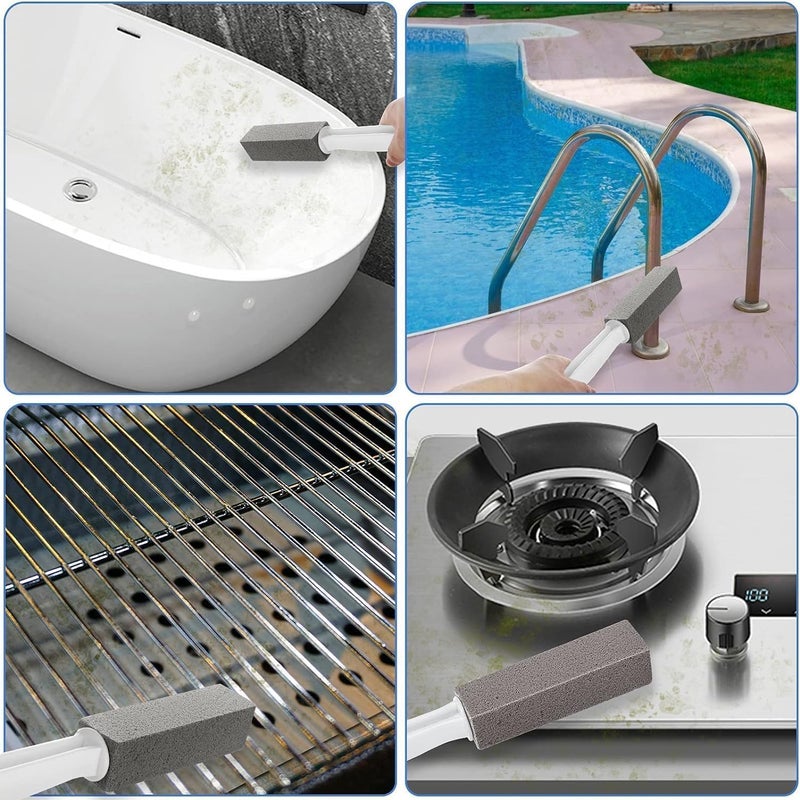 SIMESTICH Toilet Cleaner Brush with Handle | Pumice Stone for Toilet, Bathtub & Sink Cleaning | Scrubbing Tool for Grill & Tile Surfaces (Pack of 3) - Image 4