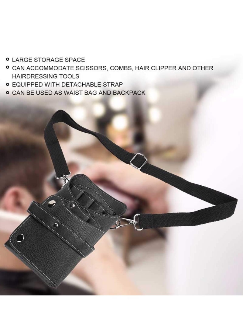 Scissors Shear Hairdressing Waist Holder Case Bag, Barber Scissor Pouch Holster with Belt for Hairdressers, Durable for Pumps Useful Pu Leather,Black - Image 5