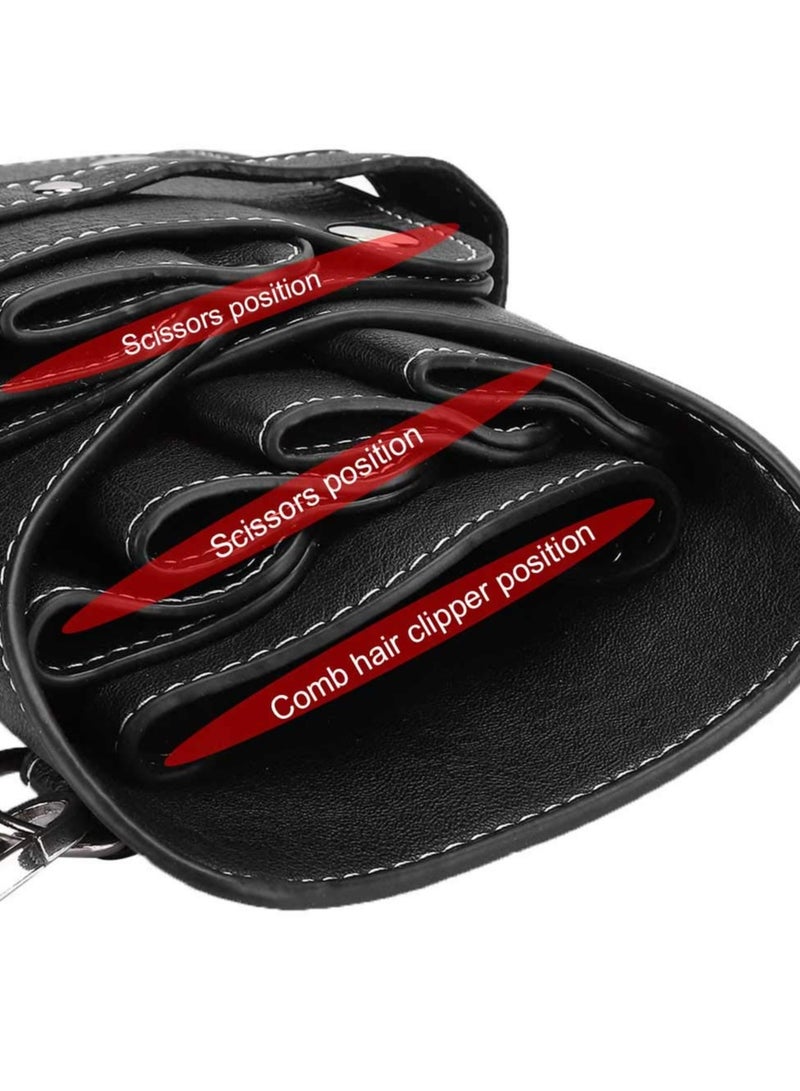 Scissors Shear Hairdressing Waist Holder Case Bag, Barber Scissor Pouch Holster with Belt for Hairdressers, Durable for Pumps Useful Pu Leather,Black - Image 4