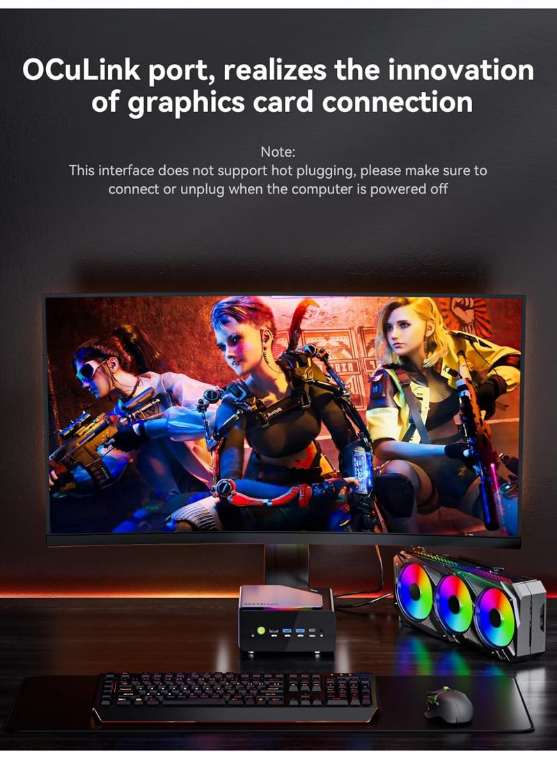 GMKtec K12 Gaming Mini PC AMD Ryzen 7 H255 (Upgraded 8745HS, 8C/16T, Up to 5.1GHz) 32GB DDR5 1TB NVMe SSD, WiFi 6E RZ616 (2.4Gbps), Bluetooth 5.2, Oculink, Dual 2.5G LAN, Triple M.2, HDMI 2.1, USB4, Windows 11 Pro K12 32GB+1TB - Image 4