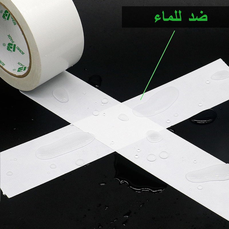 شريط لاصق أبيض من BOMEI PACK، 3 لفات مقوى مقاوم للماء ثقيل 48 مم × 32 م، شريط قماش أبيض للسباكة للإصلاح، الإغلاق، الربط، التغليف - Image 5