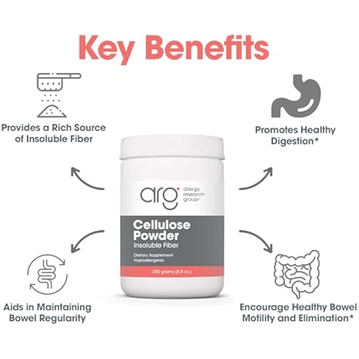 Allergy Research Group Cellulose Powder - Microcrystalline Cellulose Powder, 2000mg Insoluble Fiber Supplement, Powdered Cellulose, Non-Fermentable, Hypoallergenic - 8.8 Oz - Image 4