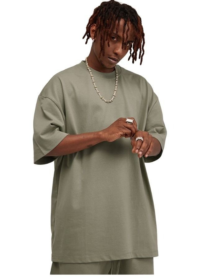 Mei Stylish Men's Casual Breathable Loose Shoulder Oversize Short Sleeve Crew Neck T-shirt - Image 1