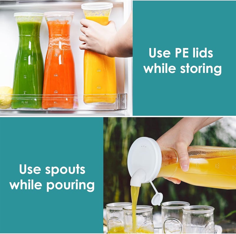 Ritayedet Glass Carafe, 1 Liter Carafe for Mimosa Bar, 4 Pcs, Square Pitcher with Lid and Spout, Drink Dispenser for Parties, Cold Water, Milk, Juice Container, Tea, Wine, Cocktails (6 Lids & 1 Spout) - Image 4