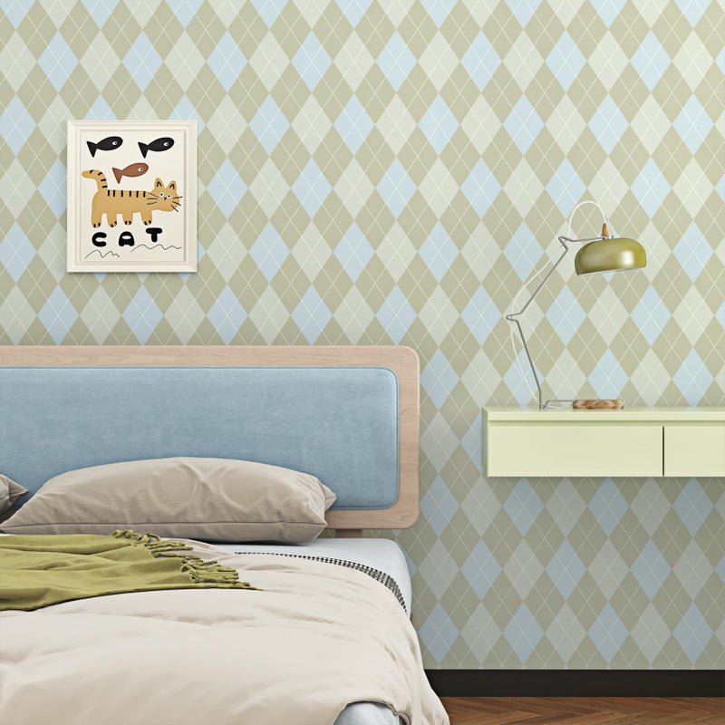 Wallderful Blue and Brown Checkered Wallpaper Removable Argyle Plaid Wallpaper Peel and Stick Vintage Geometric Contact Paper for Kitchen Backsplash Bedroom Bathroom Cabinets Accent Walls 17.5"x102" - Image 5